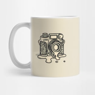 Melting line art drawing of a vintage camera Mug